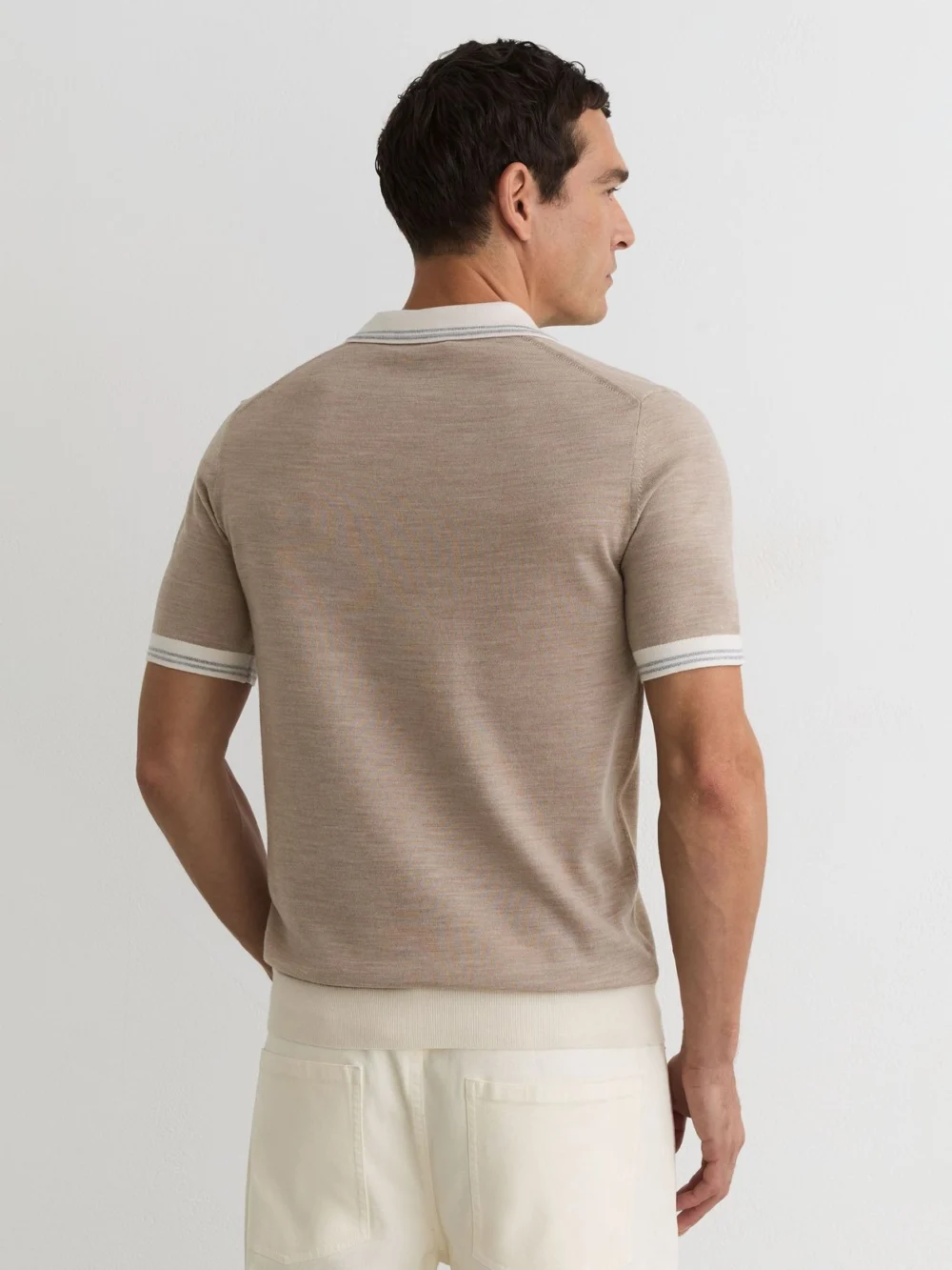Reiss Wheat Melange Merino Wool Tipped Polo Jumper, view 4