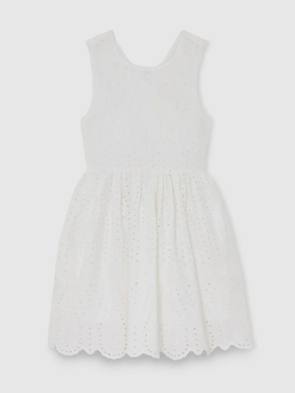 Reiss White 13-14 yrs Cotton Broderie Cross-back Dress,