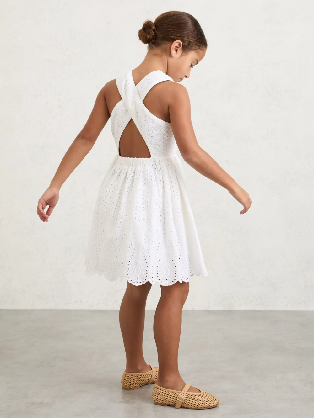 Reiss White 13-14 yrs Cotton Broderie Cross-back Dress,, view 2