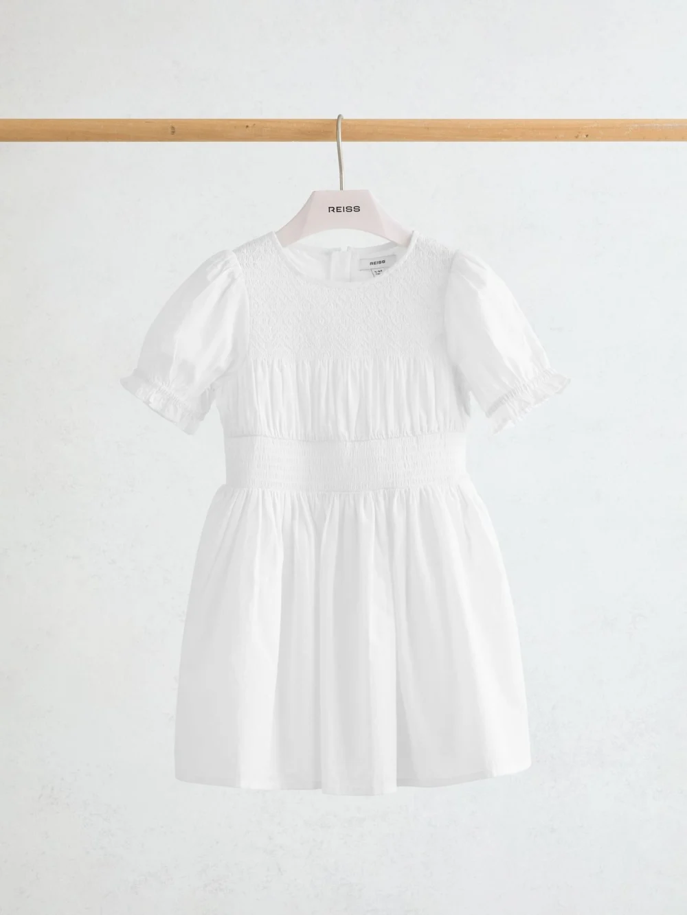 Reiss White 13-14 yrs Cotton Shirred Puff-sleeve Dress,, view 2