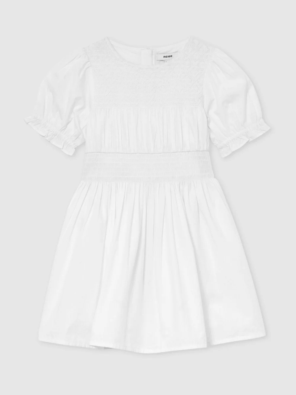 Reiss White 13-14 yrs Cotton Shirred Puff-sleeve Dress,, view 3