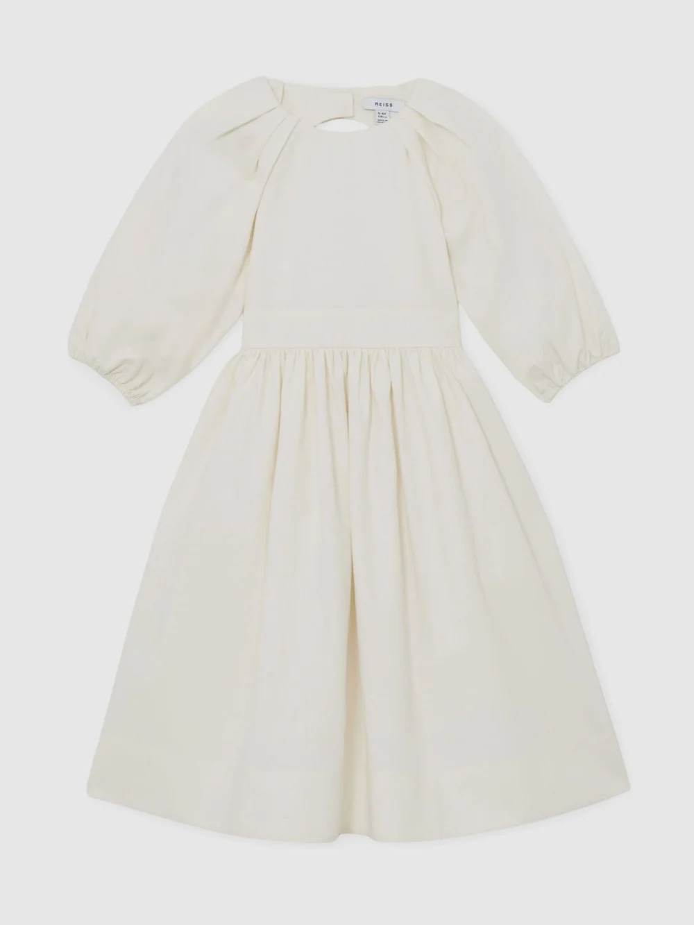Reiss White 13-14 yrs Puff-sleeve Tie-back Midi Dress, Years,