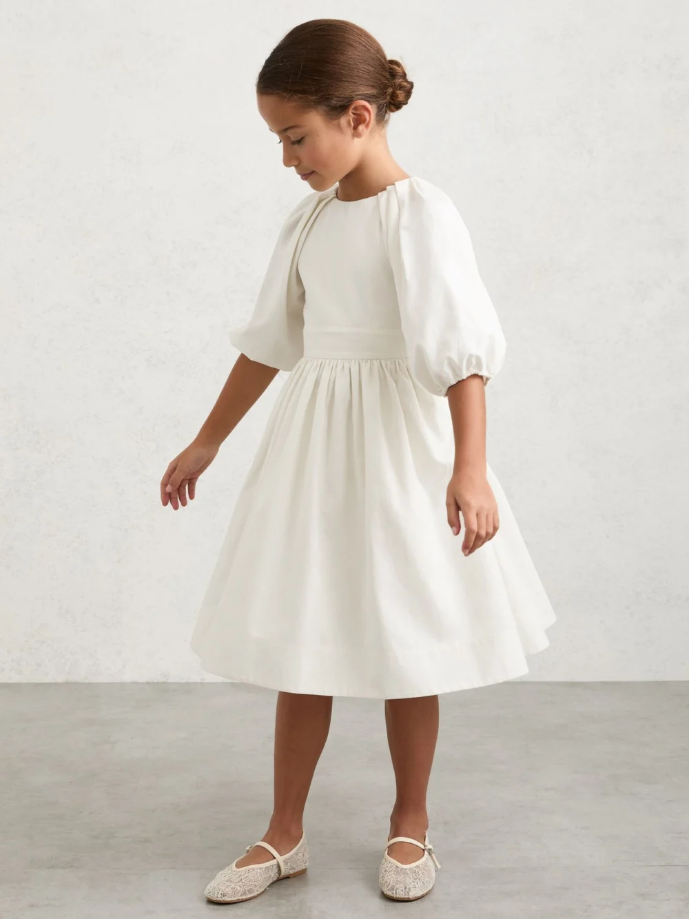 Reiss White 13-14 yrs Puff-sleeve Tie-back Midi Dress, Years,, view 2