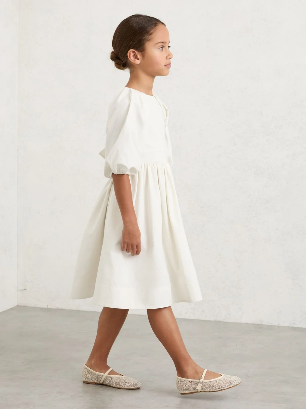 Reiss White 13-14 yrs Puff-sleeve Tie-back Midi Dress, Years,, view 4
