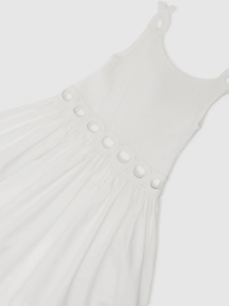 Reiss White 13-14 yrs Rib-knit Mix Cut-out Flared Dress,