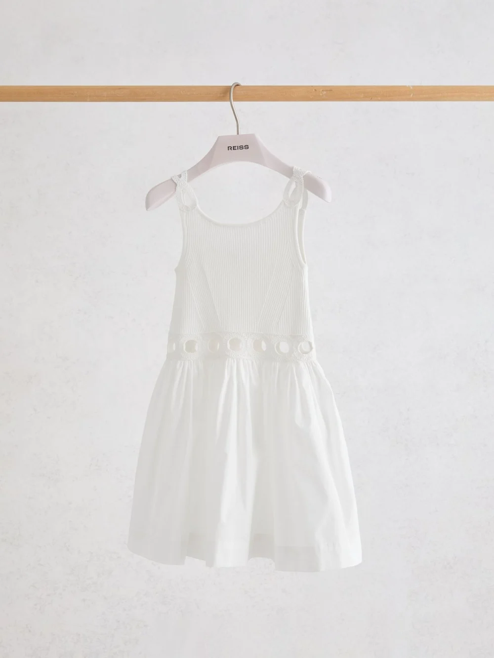 Reiss White 13-14 yrs Rib-knit Mix Cut-out Flared Dress,, view 2