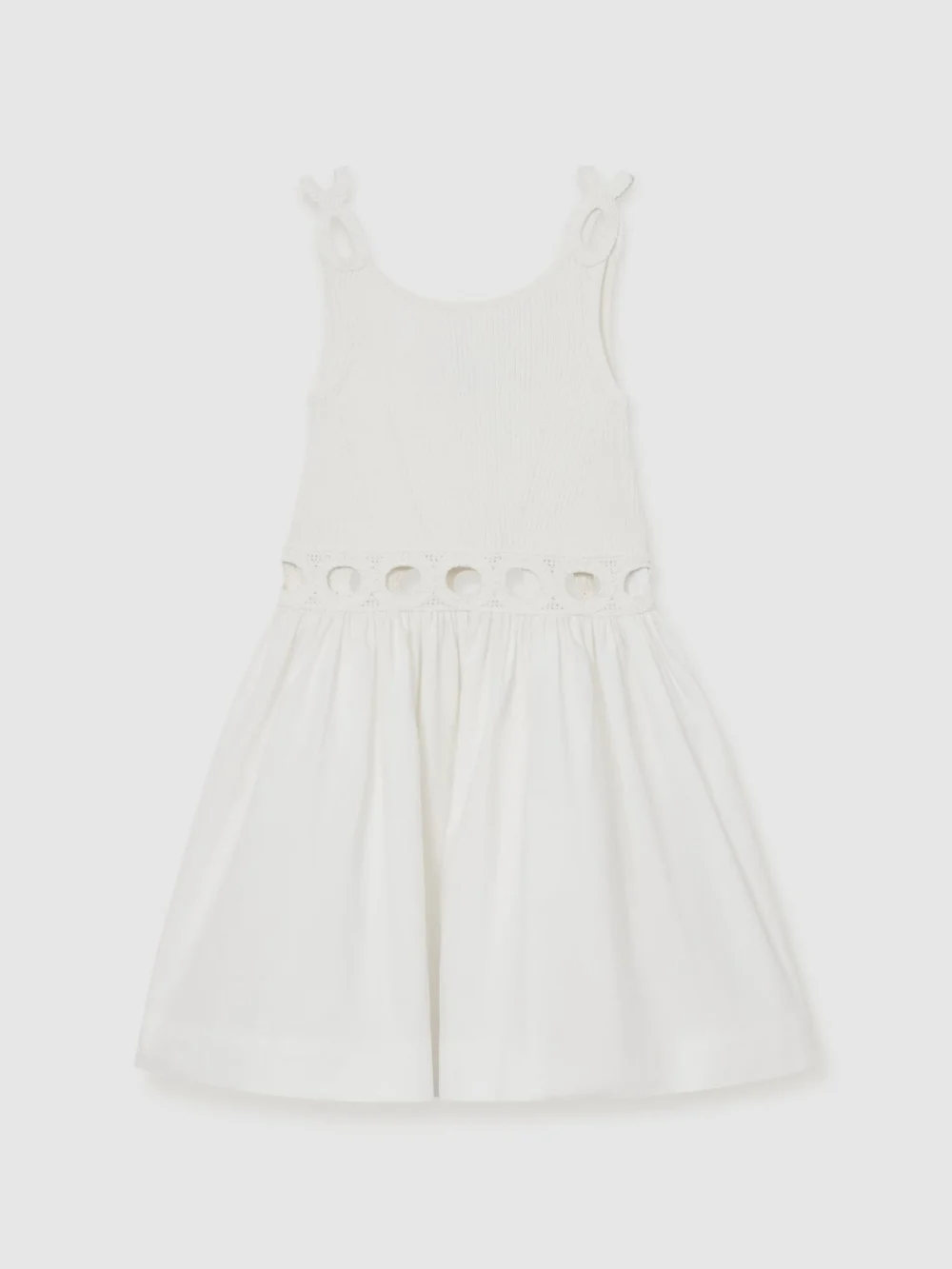 Reiss White 13-14 yrs Rib-knit Mix Cut-out Flared Dress,, view 3