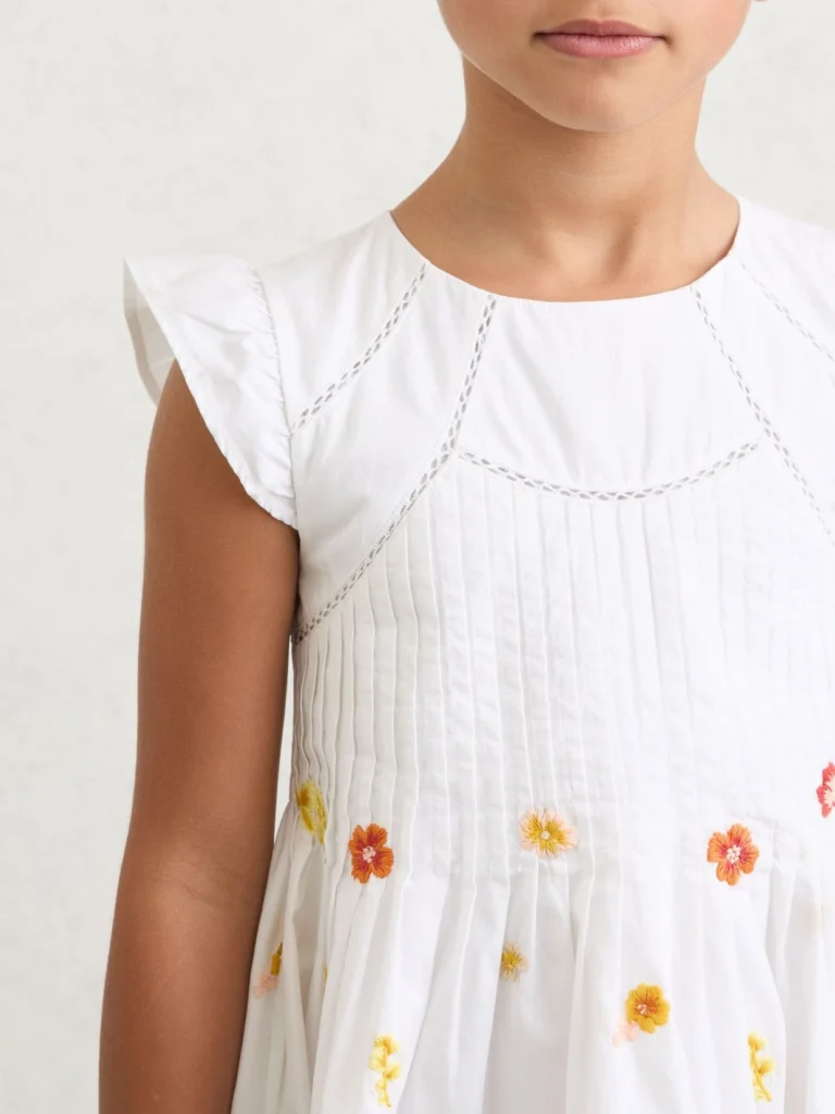 Reiss White 9-13 yrs Cotton Embroidered Pintuck Dress