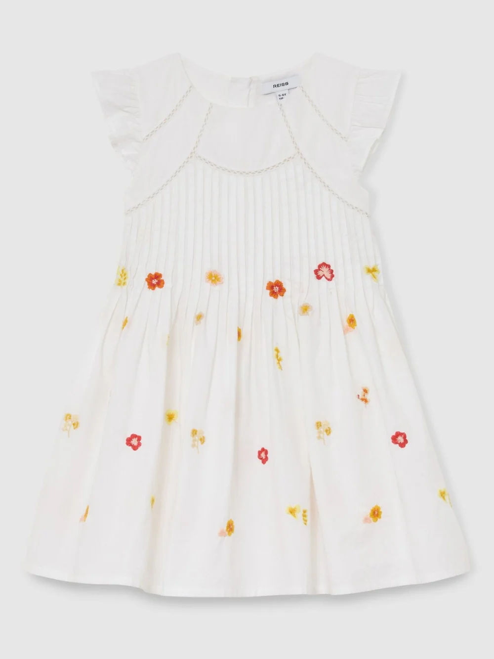 Reiss White 9-13 yrs Cotton Embroidered Pintuck Dress, view 2