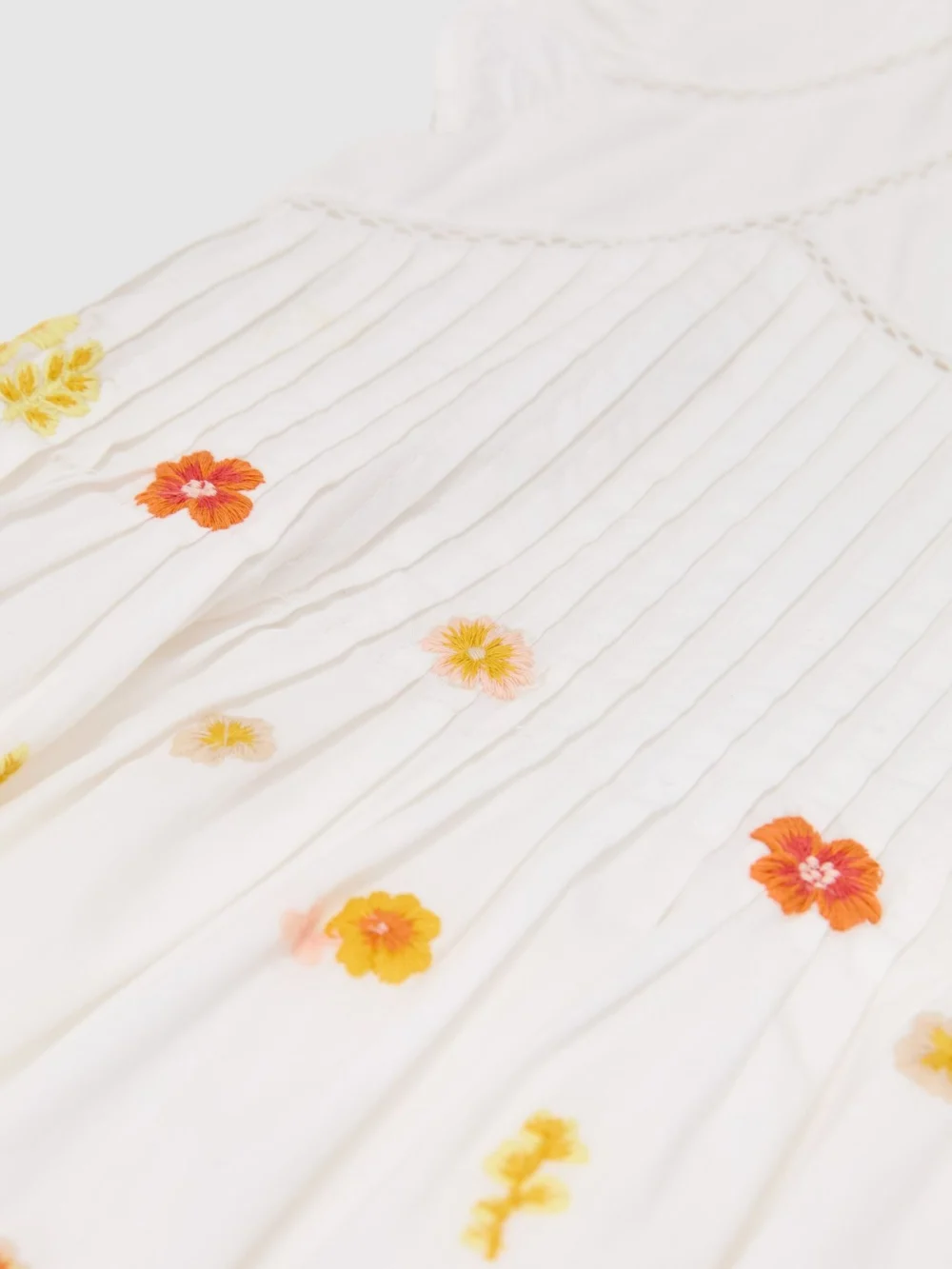 Reiss White 9-13 yrs Cotton Embroidered Pintuck Dress, view 4