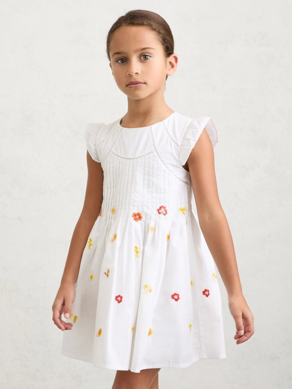 Reiss White 9-13 yrs Cotton Embroidered Pintuck Dress, view 6