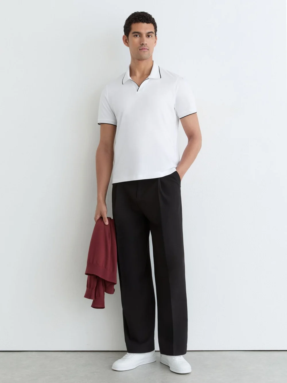 Reiss White Air-water Cotton Tipped Polo Shirt, view 4