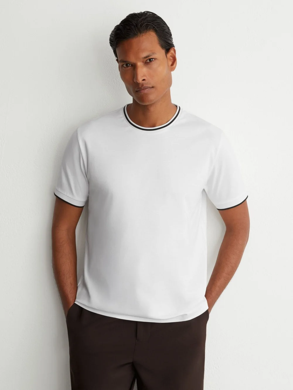 Reiss White Air-water Cotton Tipped Tailored-fit T-shirt, view 3