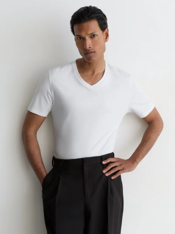 Reiss White Air-water-cotton V-neck Tailored-fit T-shirt