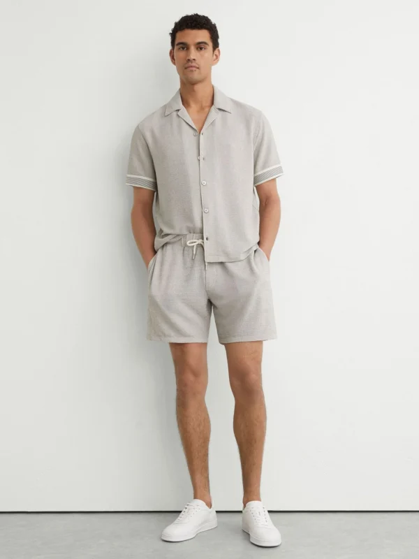 Reiss White & Black Textured Stripe Drawstring Shorts