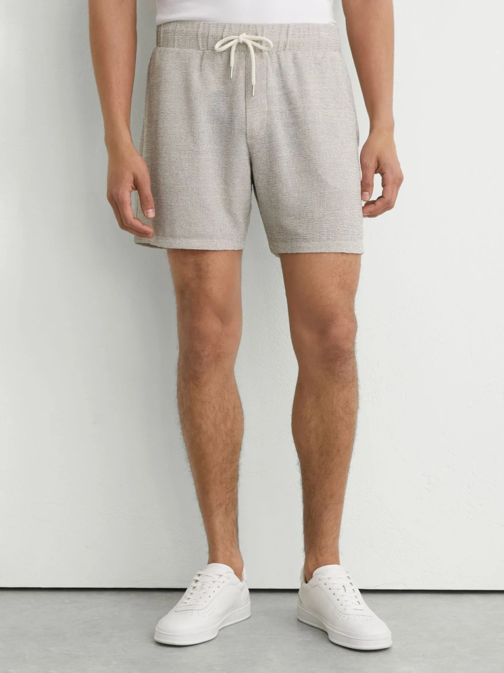 Reiss White & Black Textured Stripe Drawstring Shorts, view 3