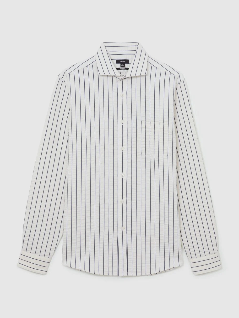Reiss White & Blue -blend Seersucker Pinstripe Shirt Regular-fit, view 2