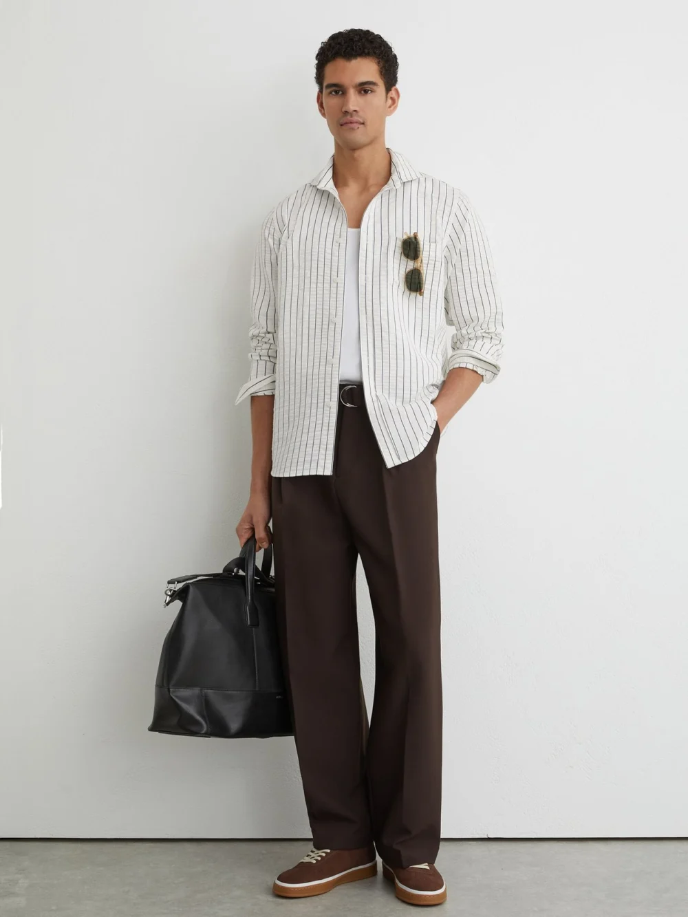 Reiss White & Blue -blend Seersucker Pinstripe Shirt Regular-fit, view 3