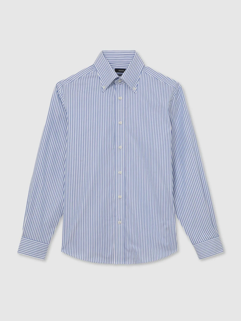 Reiss White & Blue Stripe Cotton Striped Button-down Shirt Regular-fit, view 2