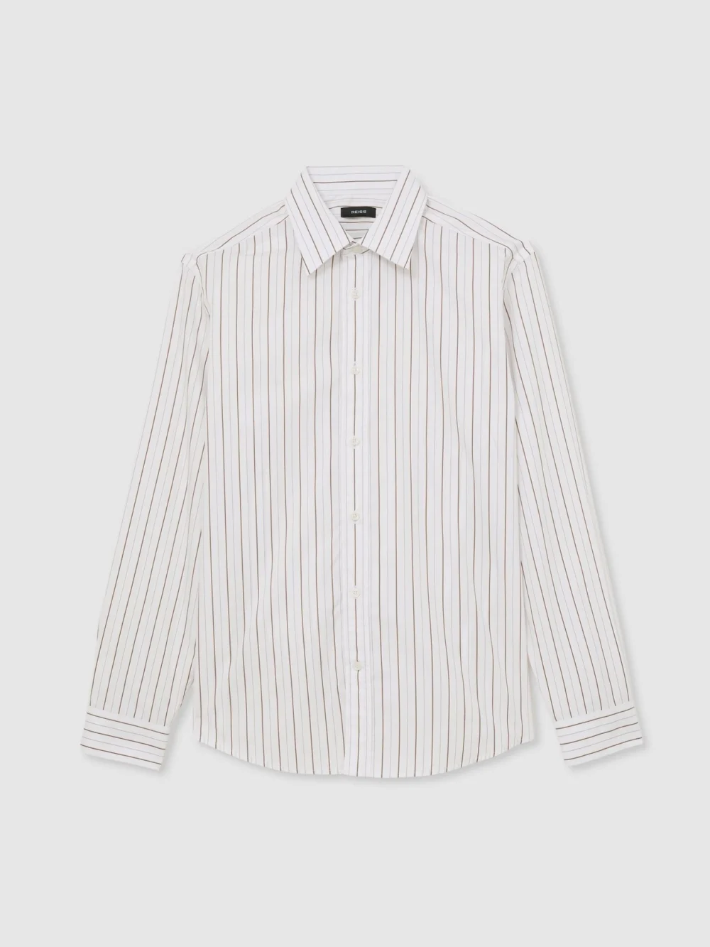 Reiss White & Brown Stripe Cotton Pinstripe Spread-collar Shirt Regular-fit, view 2