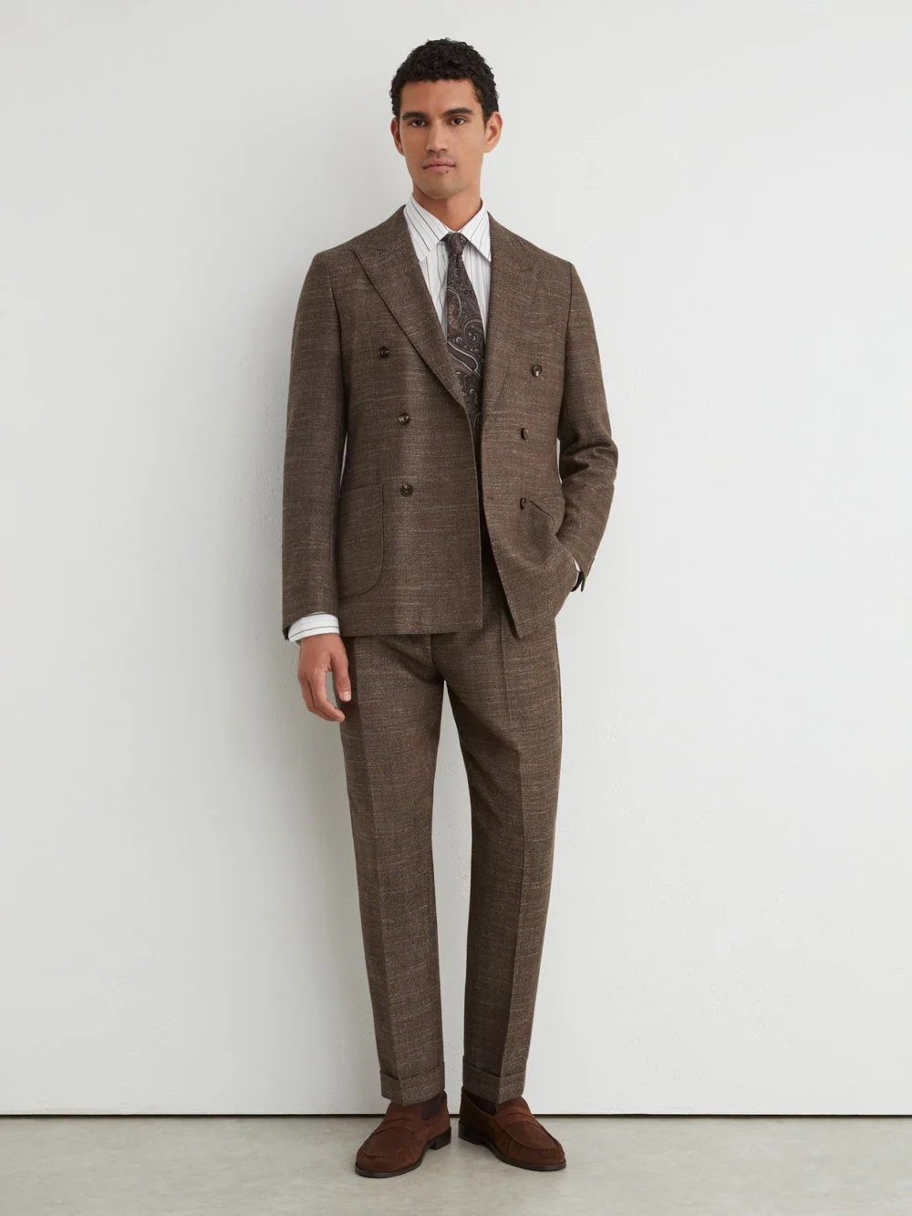 Reiss White & Brown Stripe Cotton Pinstripe Spread-collar Shirt Regular-fit, view 4