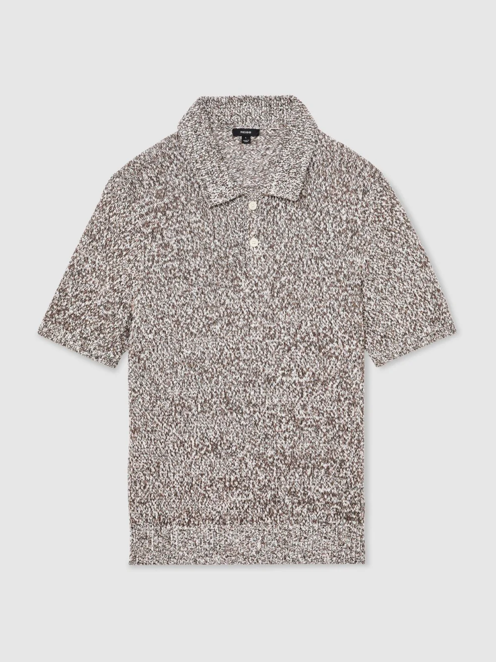 Reiss White & Camel Cotton-blend Half-button Marled Polo, view 2
