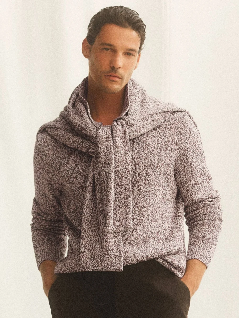 Reiss White & Camel Cotton-blend Marled Half-zip Polo Jumper, view 3