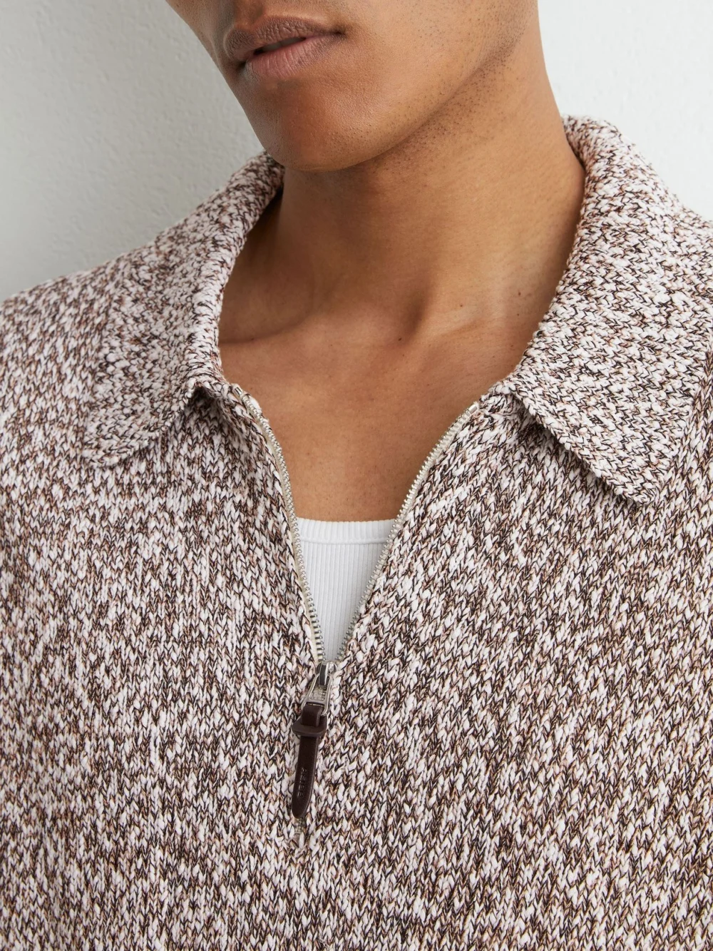 Reiss White & Camel Cotton-blend Marled Half-zip Polo Jumper, view 4