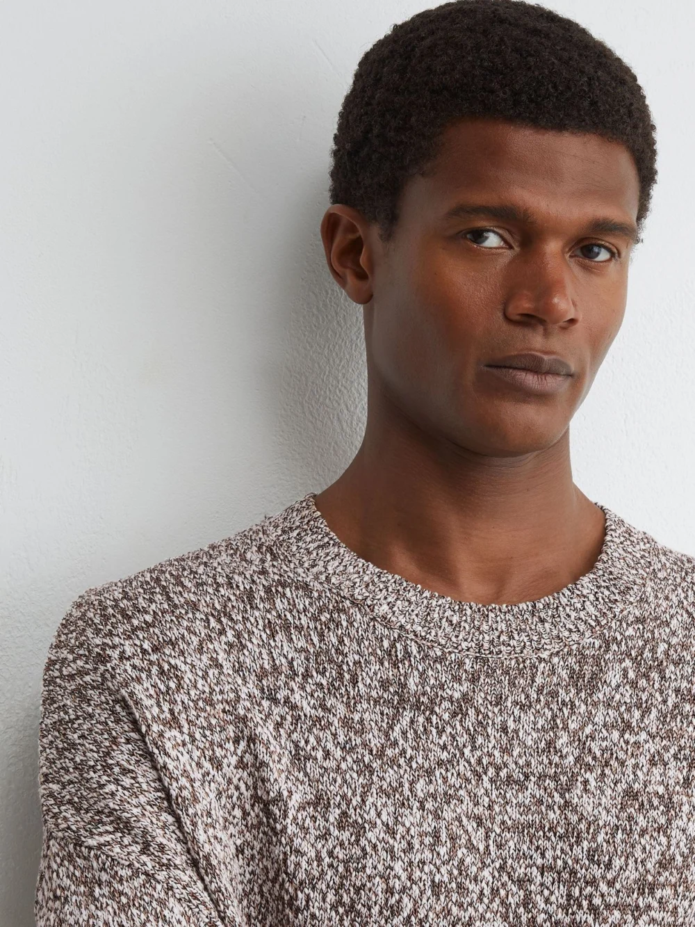 Reiss White & Camel Cotton-blend Marled Relaxed Jumper, view 3