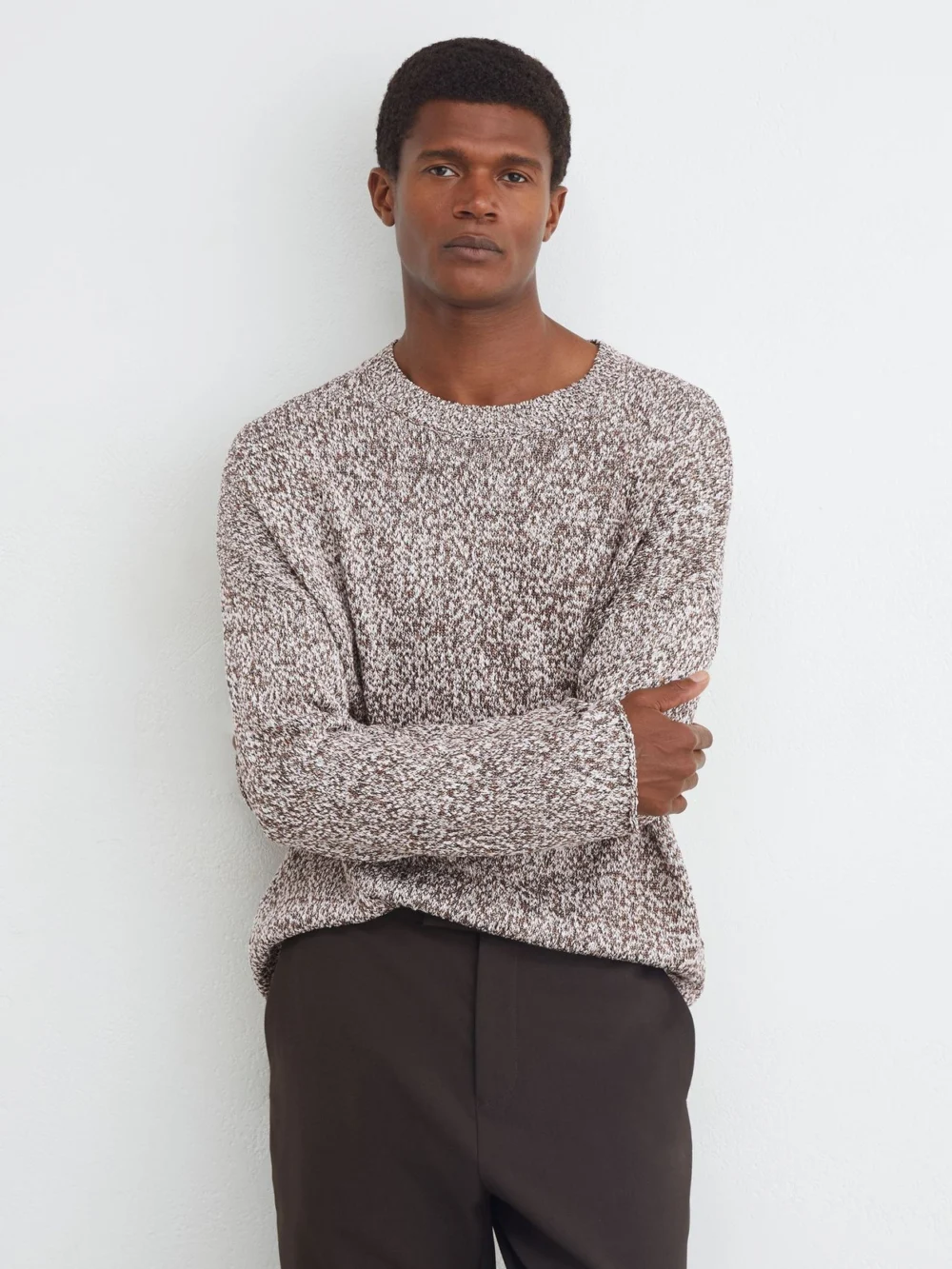 Reiss White & Camel Cotton-blend Marled Relaxed Jumper, view 4