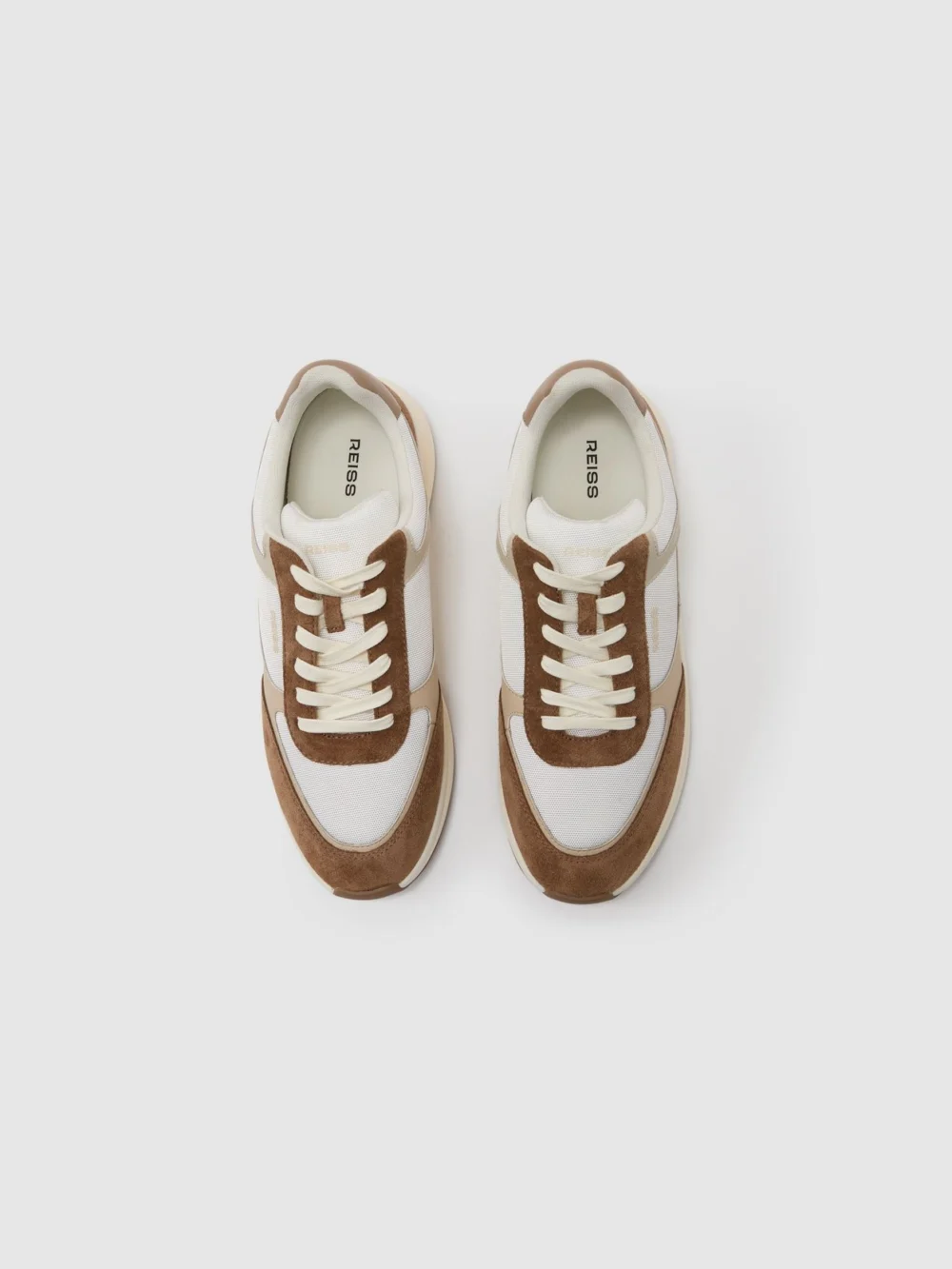 Reiss White & Camel Suede-trim Runner Trainers, view 3