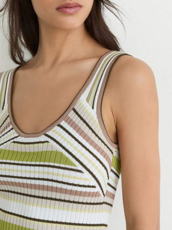 Reiss White & Green Striped Rib-knit Vest