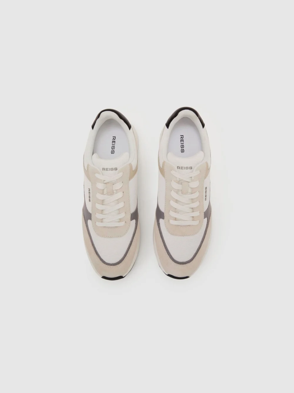 Reiss White & light Grey Suede-trim Runner Trainers, view 2