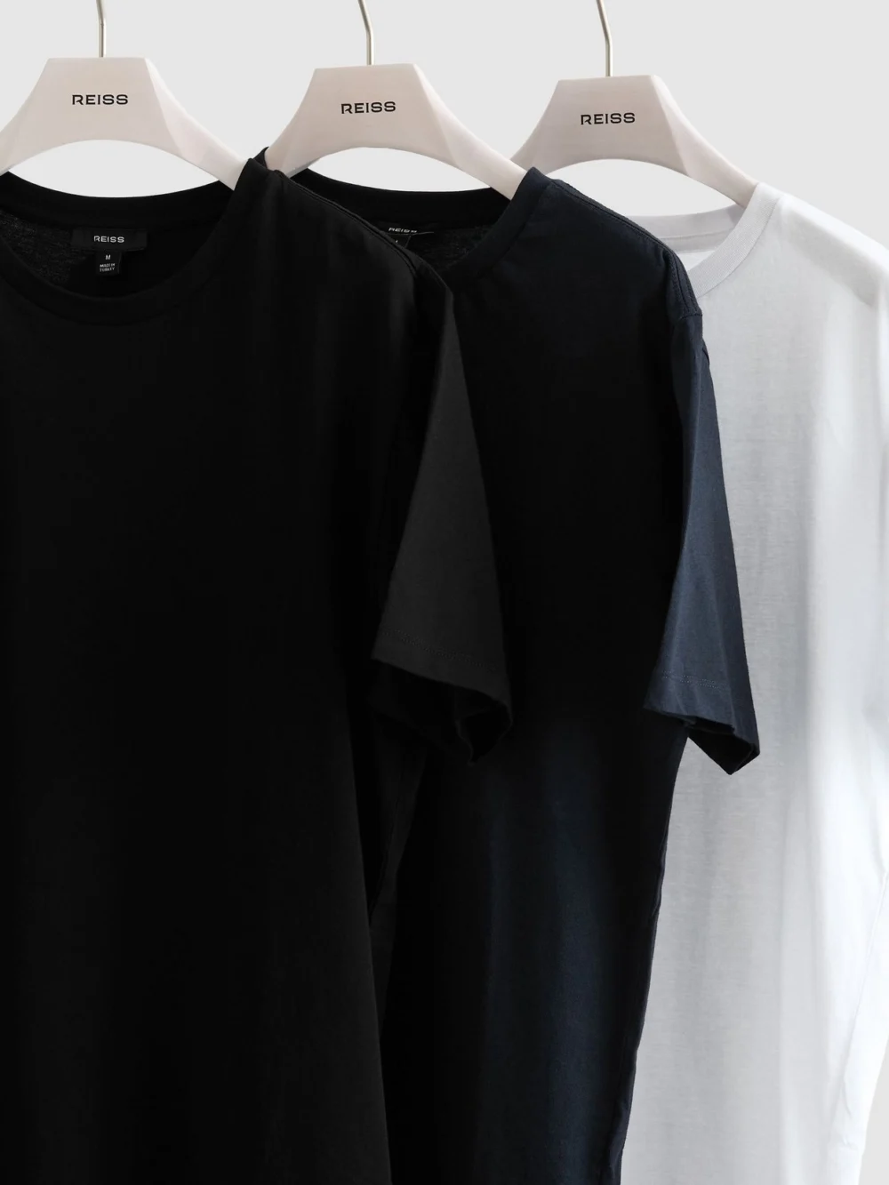 Reiss White & Navy & Black Bless Pack Cotton Crew-neck Tailored-fit T-shirts-pack, view 2