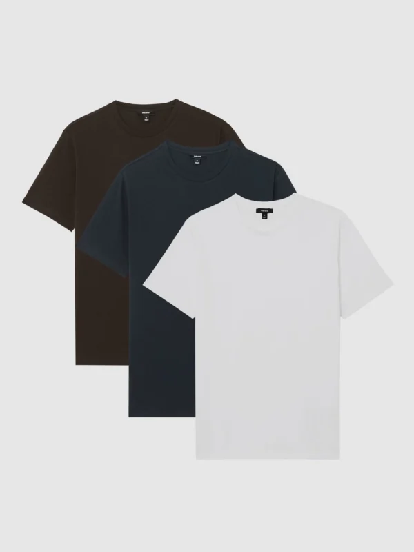 Reiss White & Navy & Coco Brown Bless Pack Cotton Crew-neck Tailored-fit T-shirts-pack