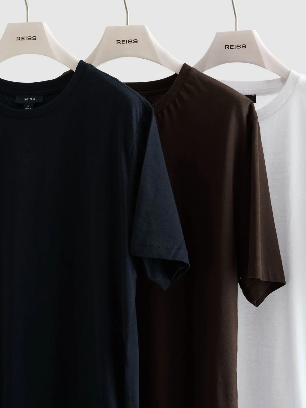 Reiss White & Navy & Coco Brown Bless Pack Cotton Crew-neck Tailored-fit T-shirts-pack, view 2