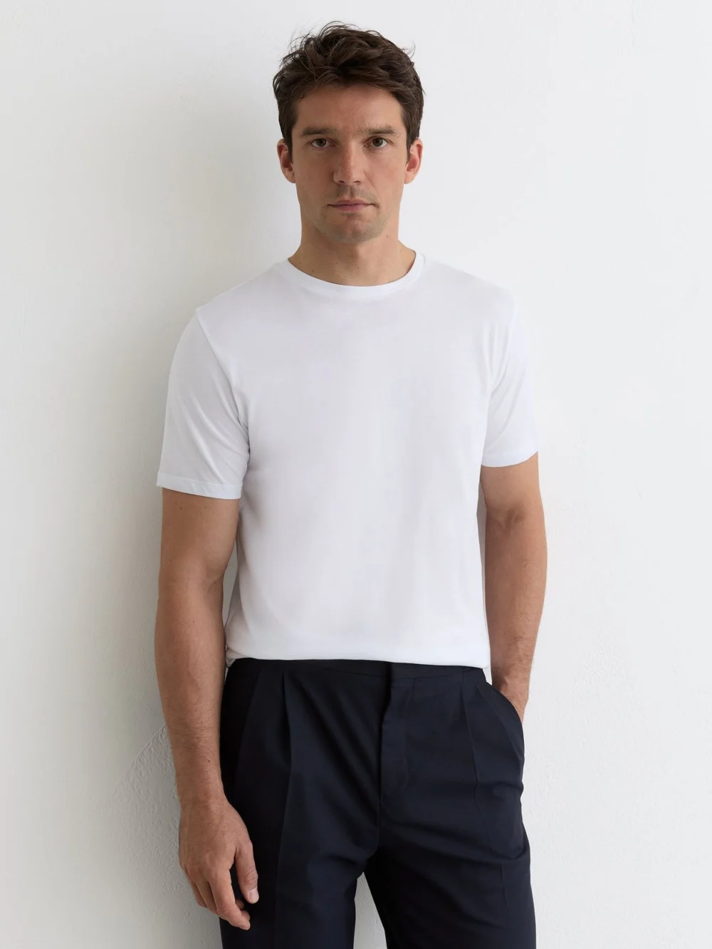 Reiss White & Navy & Coco Brown Bless Pack Cotton Crew-neck Tailored-fit T-shirts-pack, view 3