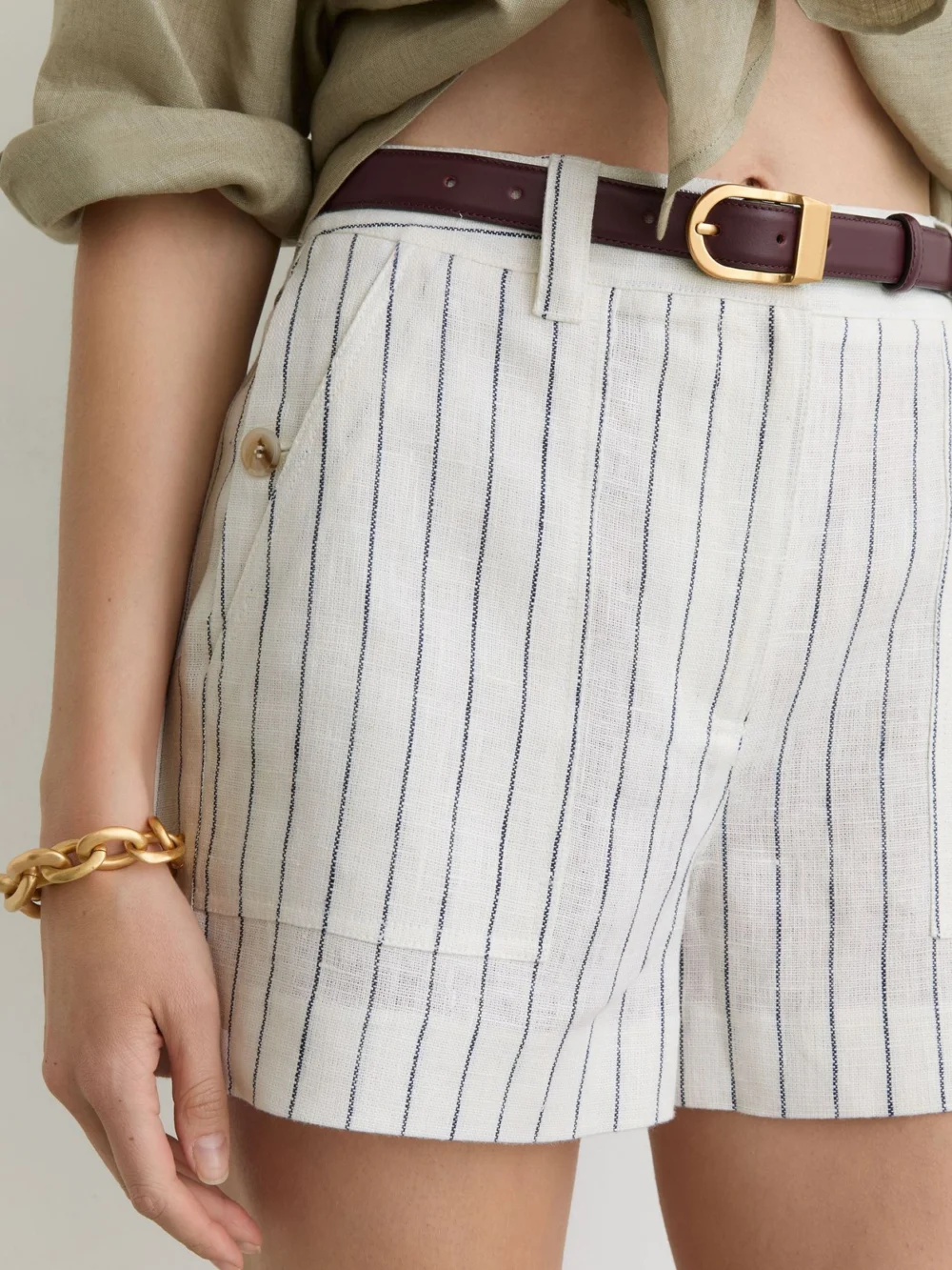 Reiss White & Navy Linen Shorts, view 4