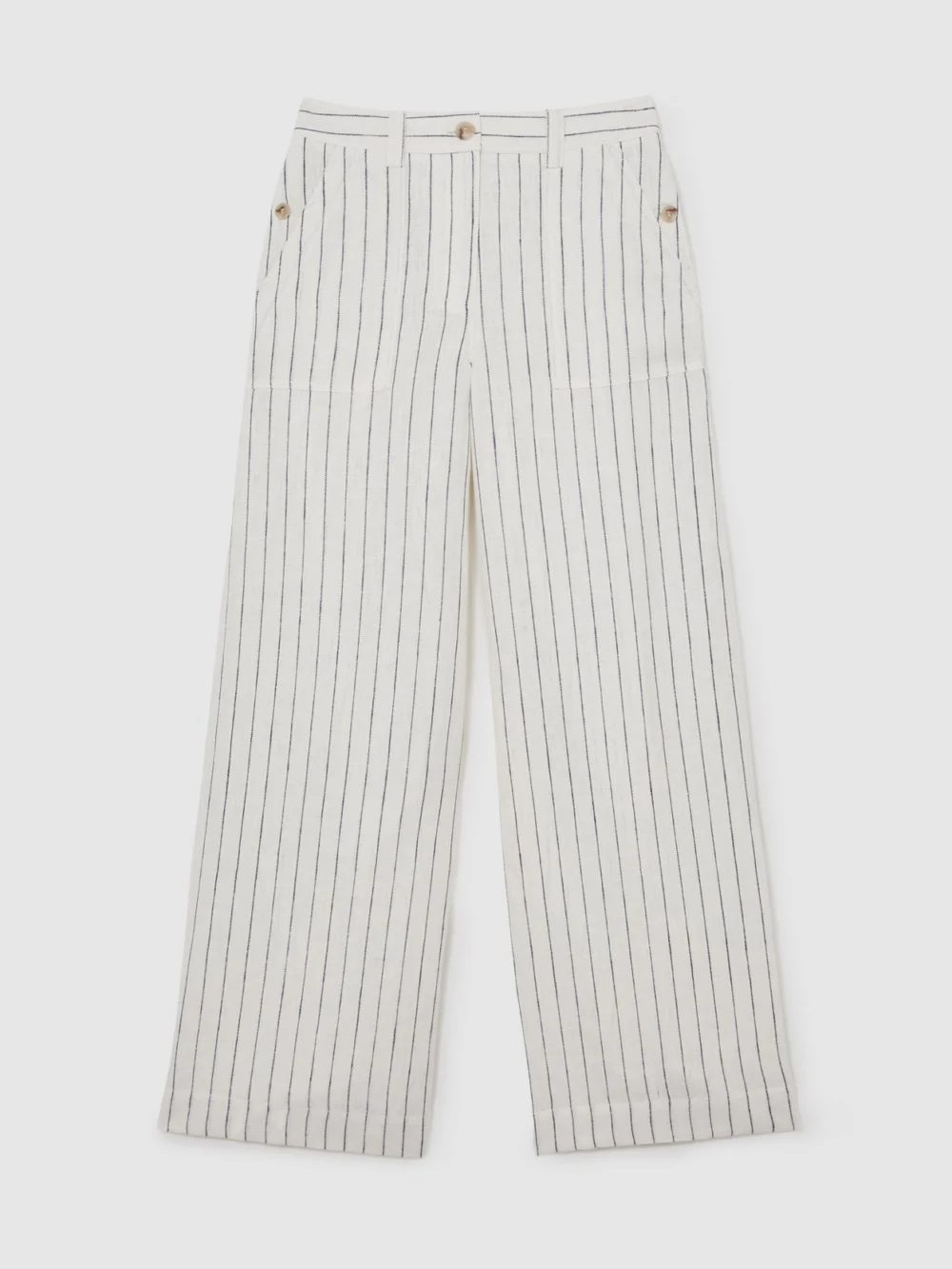 Reiss White & Navy Linen Wide Leg Trousers, view 6