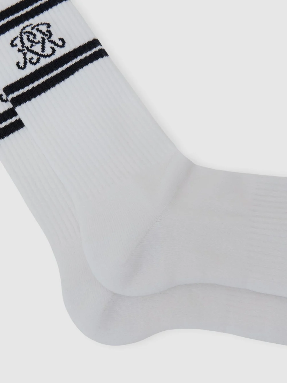 Reiss White & Navy Monogram Cotton-blend Ribbed Socks, view 2