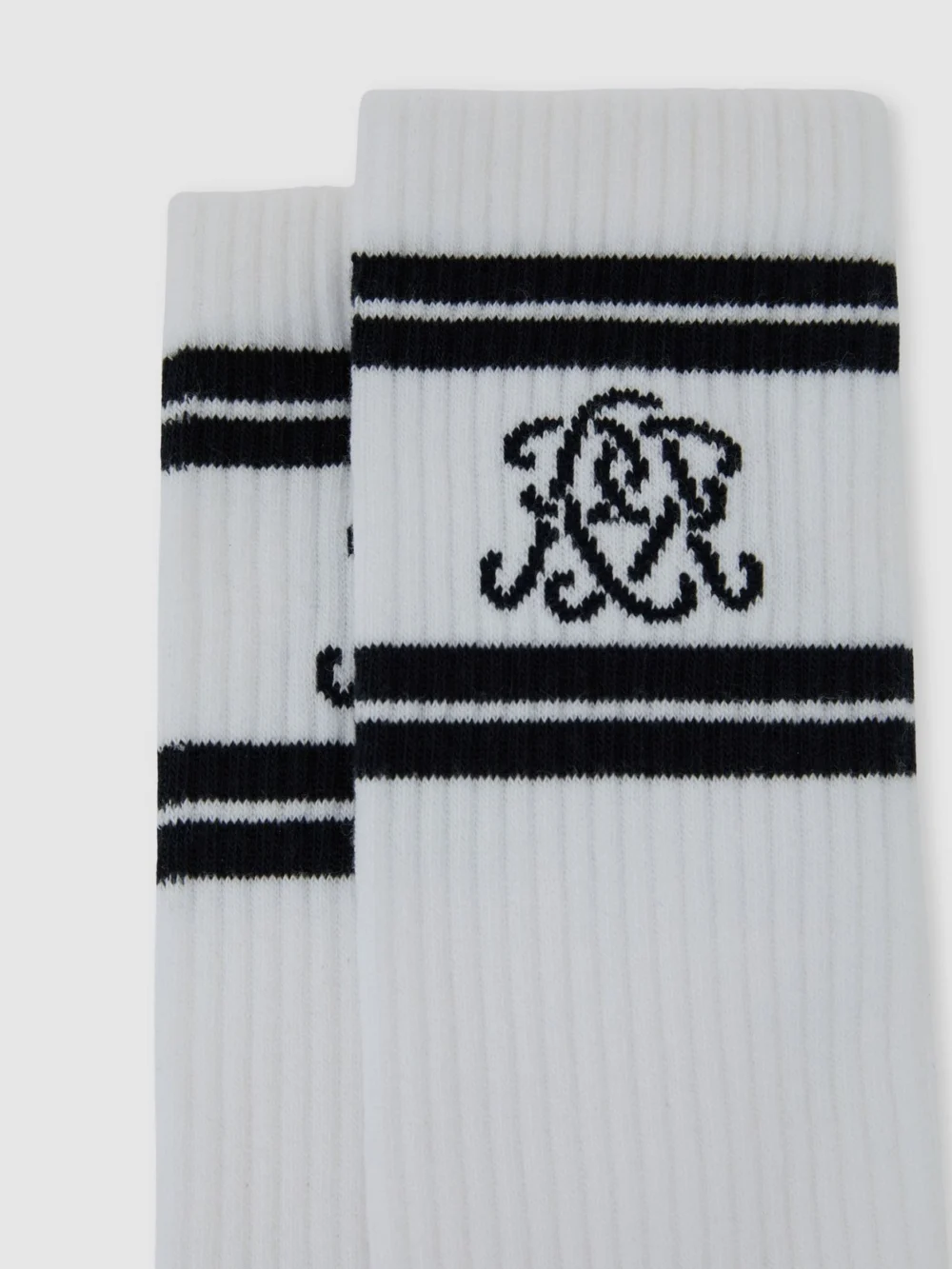 Reiss White & Navy Monogram Cotton-blend Ribbed Socks, view 3