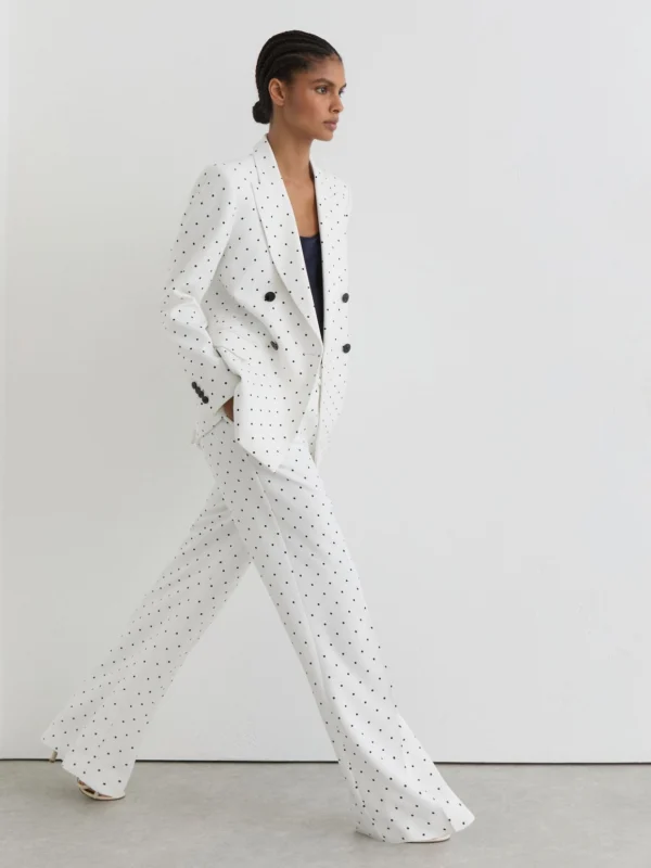 Reiss White & Navy Polka-dot Wide-leg Suit Trousers