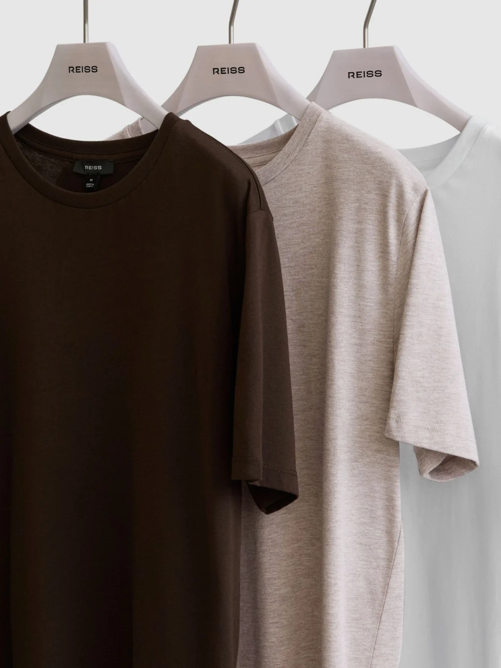 Reiss White & Wheat Melange & Coco Brown Bless Pack Cotton Crew-neck Tailored-fit T-shirts-pack in white/wheat melange/coco b