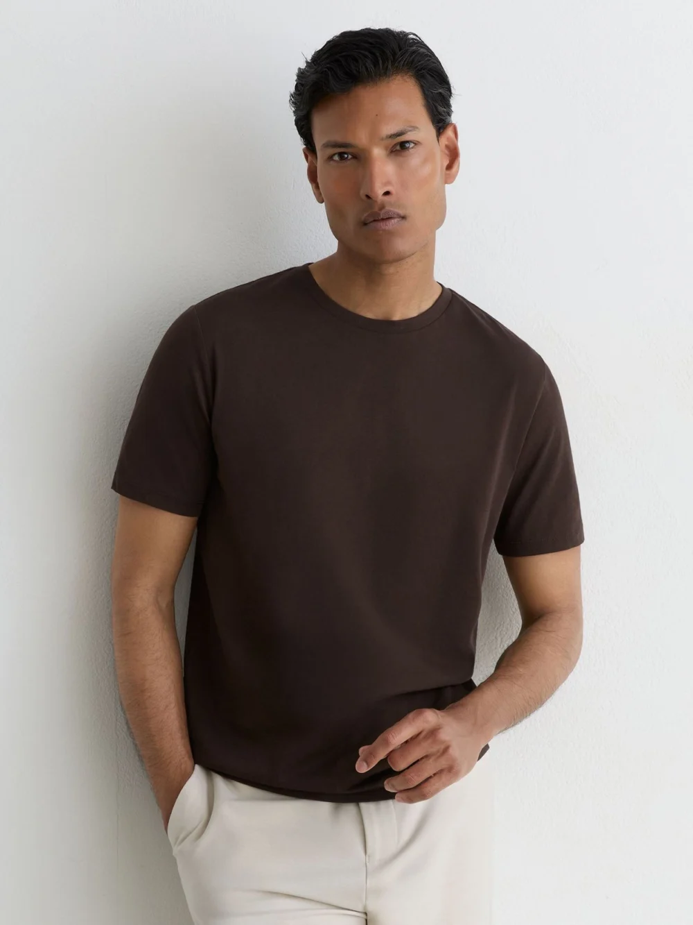 Reiss White & Wheat Melange & Coco Brown Bless Pack Cotton Crew-neck Tailored-fit T-shirts-pack, view 3
