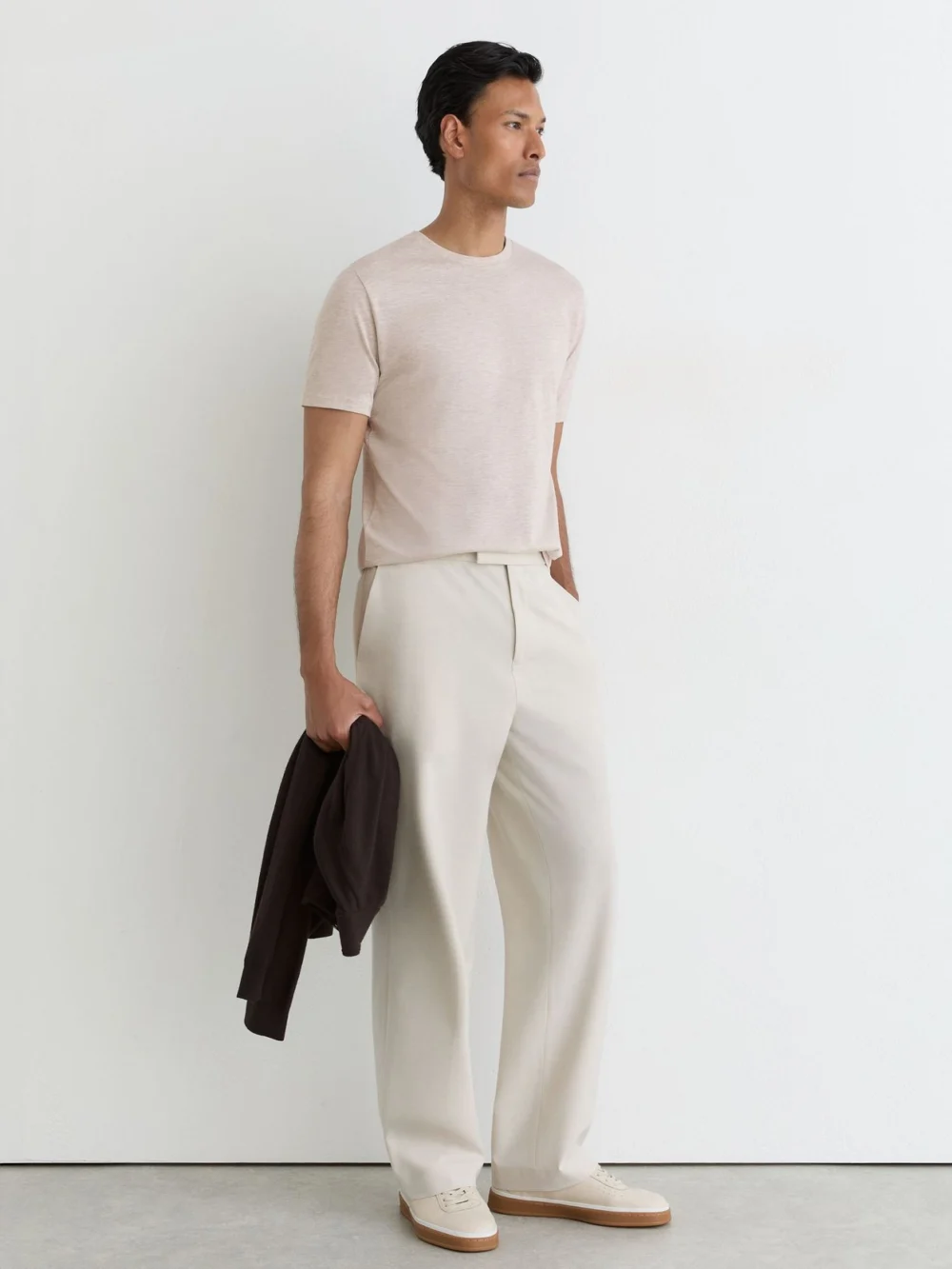 Reiss White & Wheat Melange & Coco Brown Bless Pack Cotton Crew-neck Tailored-fit T-shirts-pack, view 4