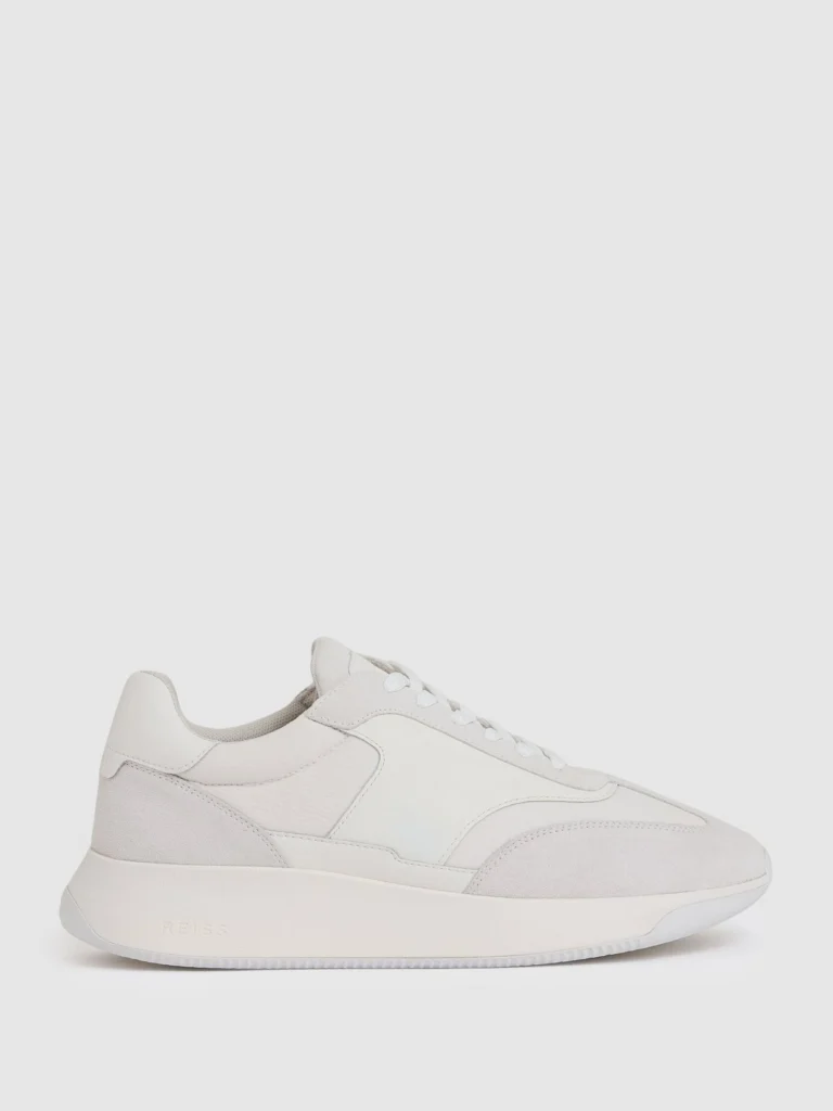 Reiss White Bonded-leather Suede Running Trainers