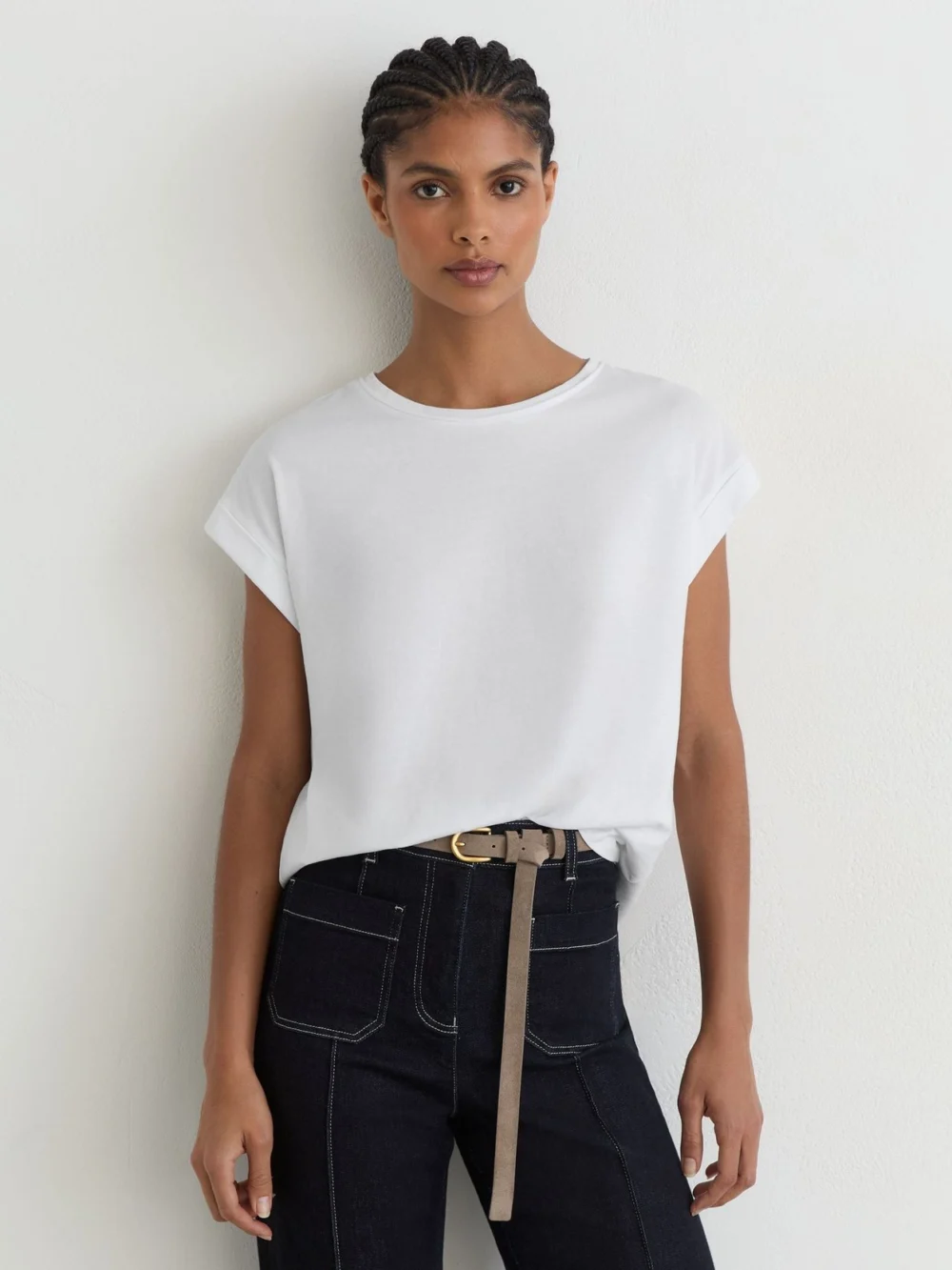 Reiss White Brushed-cotton Crew-neck T-shirt