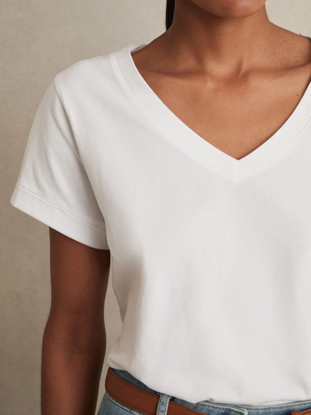Reiss White Brushed-cotton V-neck T-shirt, view 4