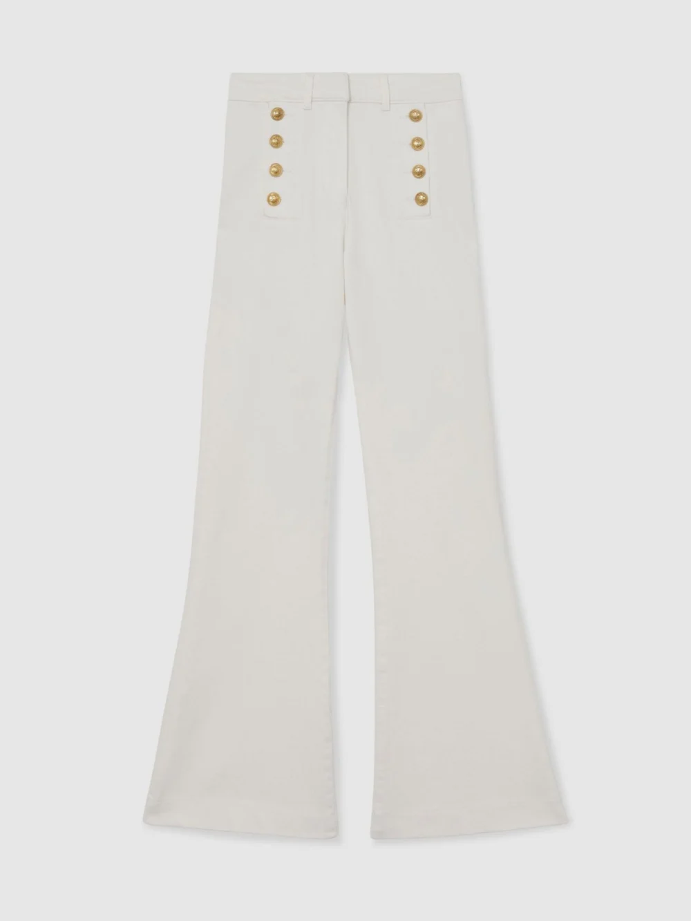 Reiss White Button-detail High-rise Flared Jeans, view 2