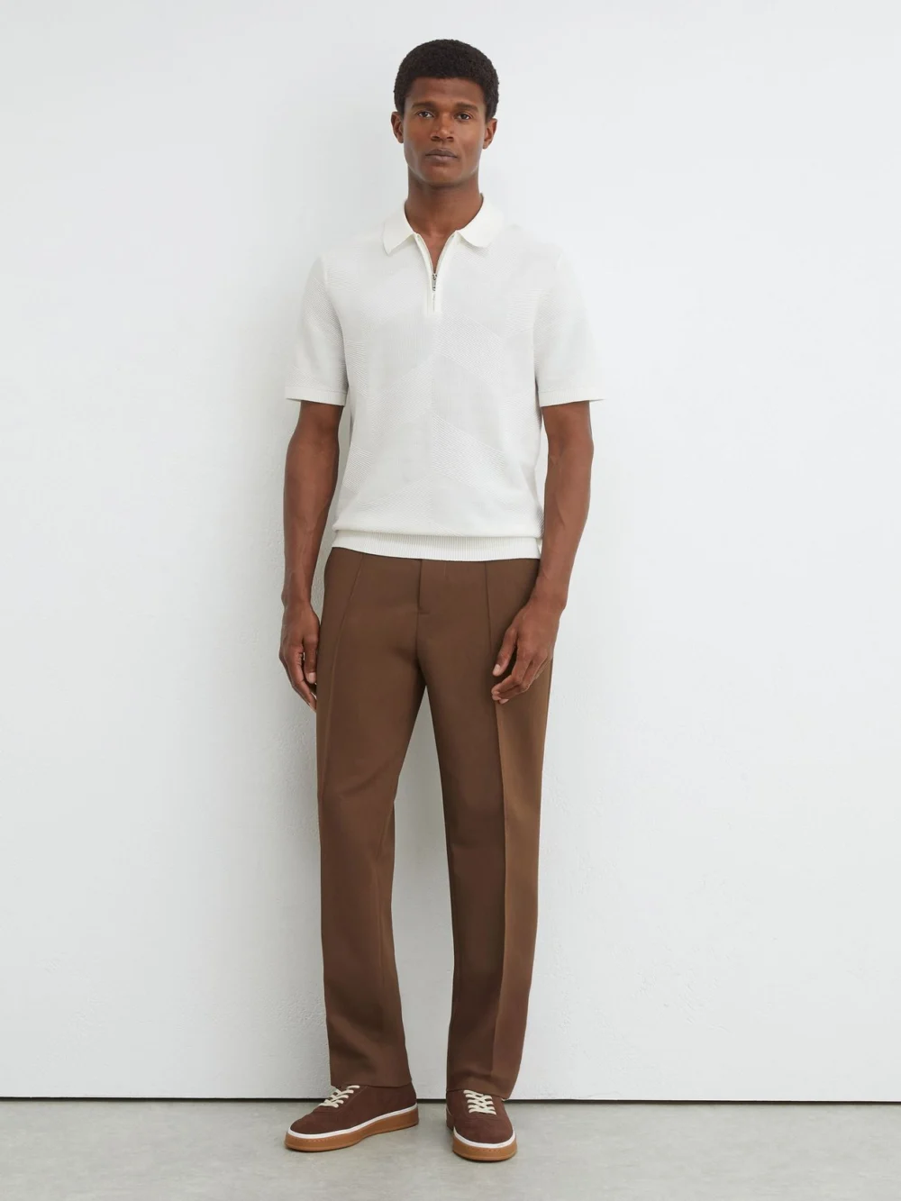 Reiss White Cotton-blend Chevron-knit Half-zip Polo, view 3